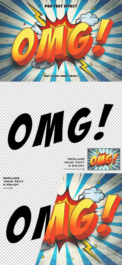 OMG漫画风格可编辑的文字效果 (PSD)