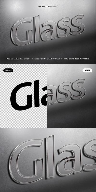 透明的玻璃文字和徽标LOGO效果样机 (PSD)