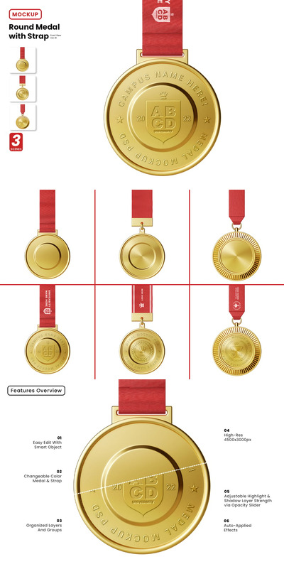 圆形金牌奖牌模型样机 (PSD)
