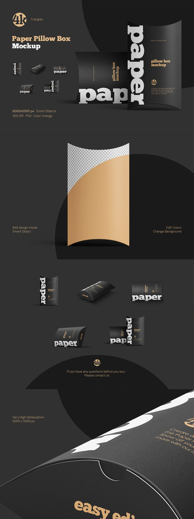 纸枕头盒模型套装样机 (PSD)