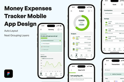 货币费用跟踪器移动应用APP UI KIT (FIG)