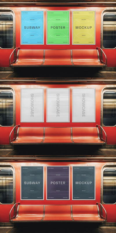 地铁火车海报模型样机 (PSD)