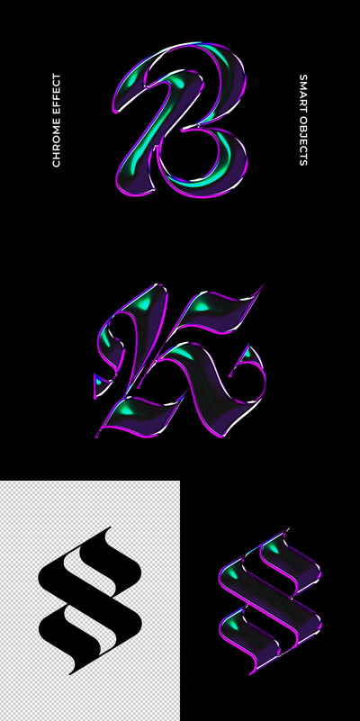 发光的镀铬文本和徽标效果 (PSD)