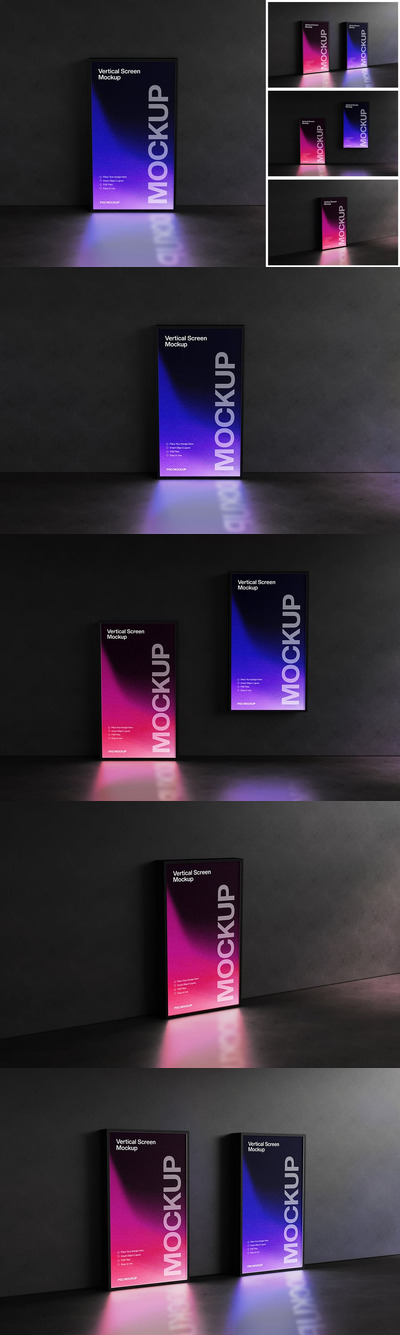 垂直霓虹灯灯箱广告模型样机 (PSD)