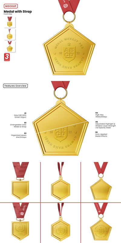 带有皮带模型的奖牌扣 样机 (PSD)
