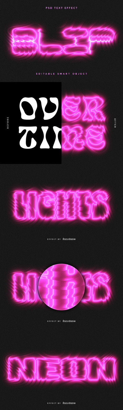 流离失所的霓虹灯PSD文本效果 (PSD)
