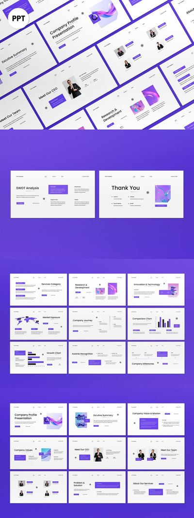 白色紫色梯度公司个人资料PPT模板 (PPT,PPTX)