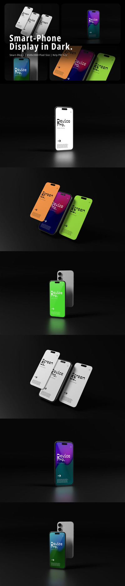 智能手机显示在深色模型样机 (PSD)