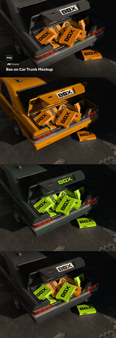 汽车躯干模型上的盒子样机 (PSD)