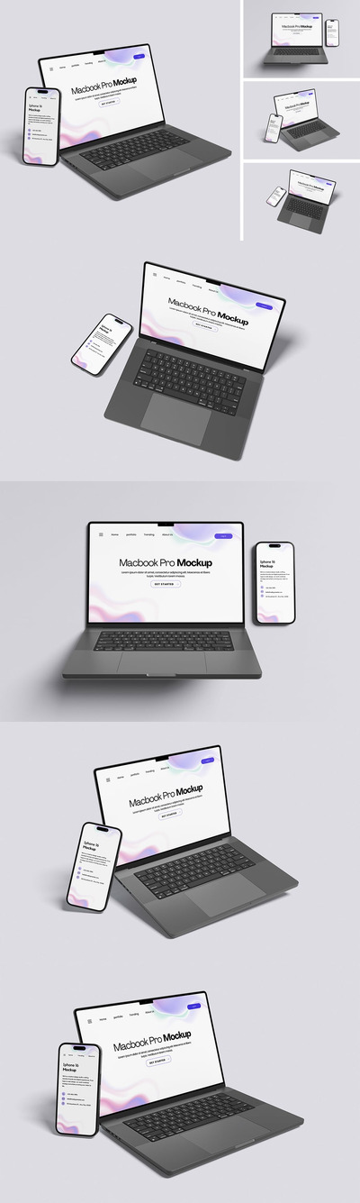 MacBook Pro笔记本和iPhone手机模型样机 (PSD,PDF)