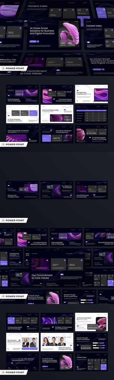 黑色紫色现代AI技术PPT模板 (PPT,PPTX)