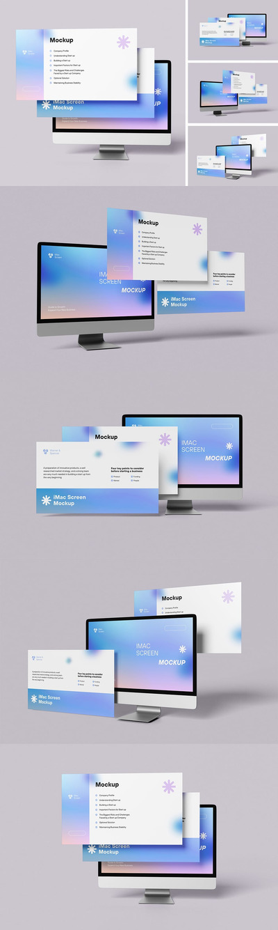 iMac和屏幕电脑模型样机 (PSD,PDF)