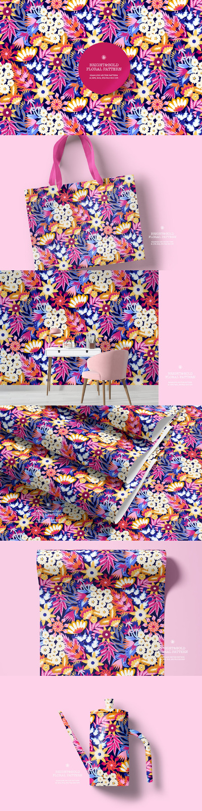 明亮而大胆的花墙纸 (AI,EPS,JPG,SVG)