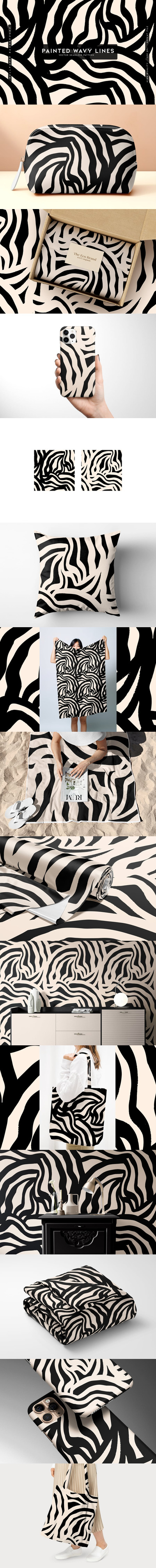 斑马图案彩绘的波浪线 (AI,EPS,JPG,SVG)