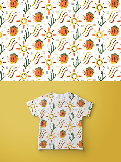 五颜六色的海鱼图案 (AI,EPS)