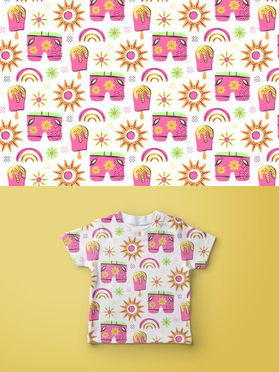 冰淇淋和夏季氛围图案 (AI,EPS)