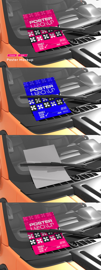 汽车挡风玻璃海报模型样机 (PSD)