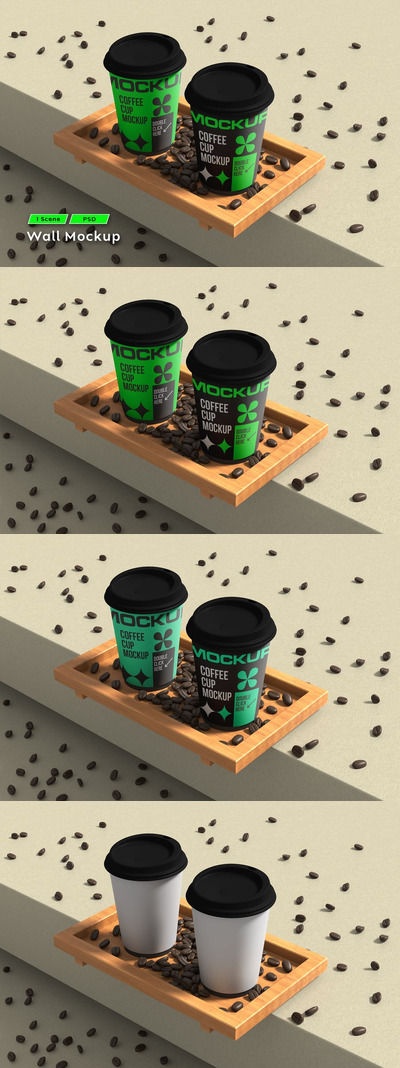 咖啡杯模型与豆类样机 (PSD)