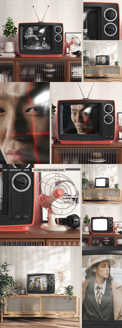 内部模型中的旧电视屏幕样机 (PSD)