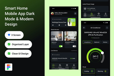 智能家居移动应用黑暗模式和现代设计APP UI KIT (FIG)