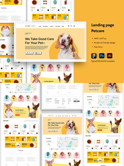 宠物护理店和诊所网站着陆页 (AI,EPS,FIG,PSD)