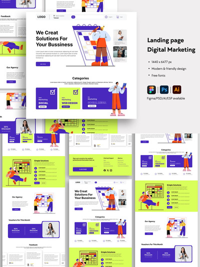 数字营销网站着陆页 (AI,EPS,FIG,PSD)