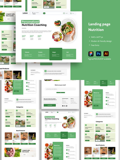 营养教练网站着陆页 (AI,EPS,FIG,PSD)