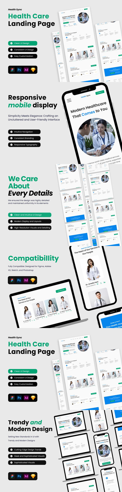 医疗卫生保健着陆页 (FIG,PSD,SKETCH,XD)