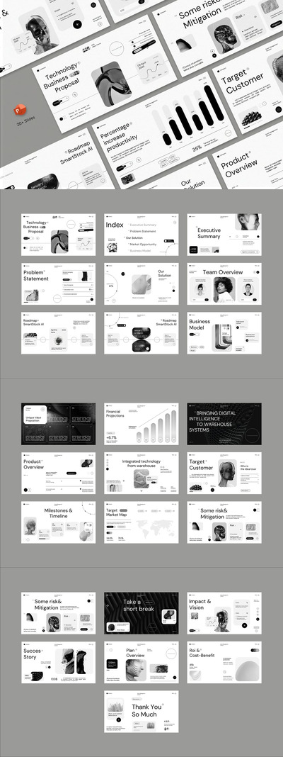 白色现代技术业务建议PPT模板 (PPT,PPTX)