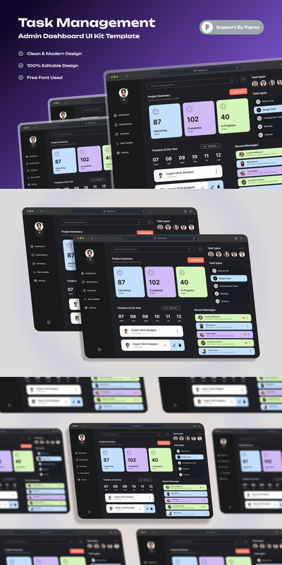 任务管理管理仪表板网页模板 (FIG)