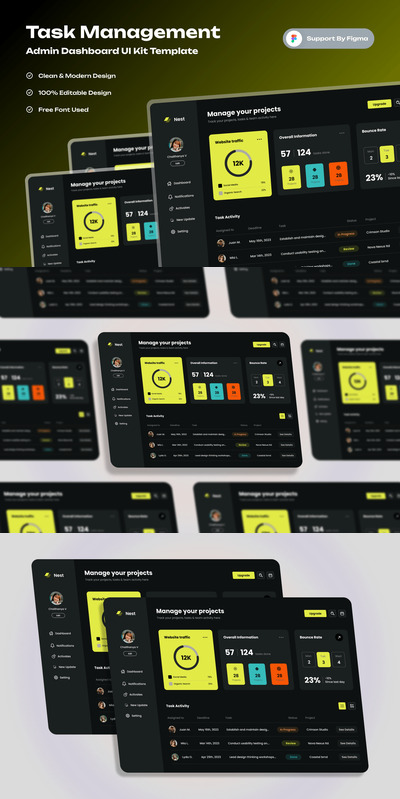 任务管理管理仪表板网页模板 (FIG)