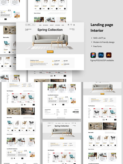 室内家具网站着陆页网页模板 (AI,EPS,FIG,PSD)