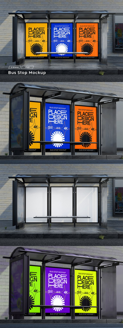 公交车站的广告牌模型样机 (PSD)