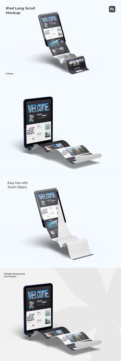 长卷轴iPad扩展屏幕模型 (PSD)