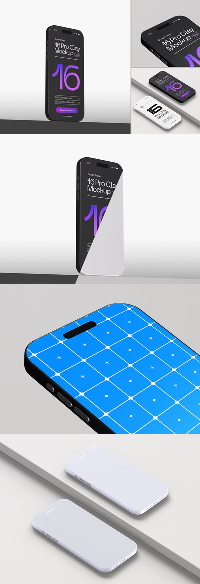 iPhone 16 Pro模型集手机样机 (PSD)
