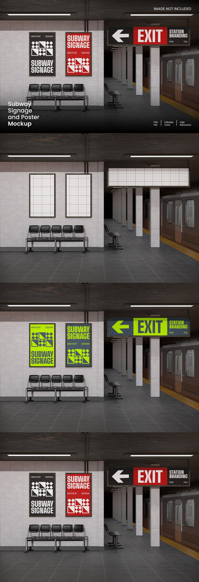 地铁标牌和海报模型样机 (PSD)