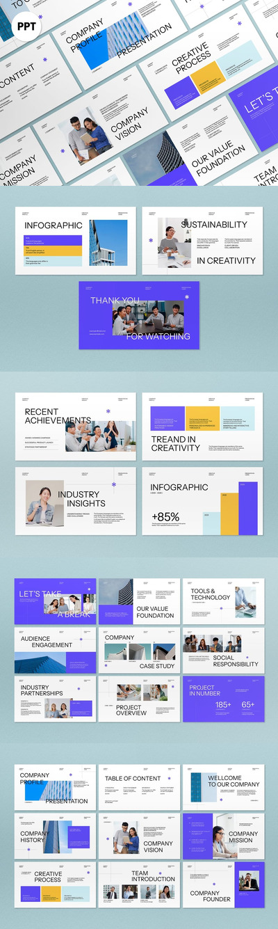 白色紫色公司资料PPT模板 (PPT,PPTX)