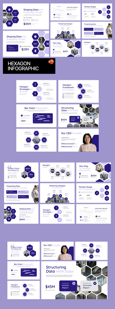 六边形信息图PPT模板 (PPTX)