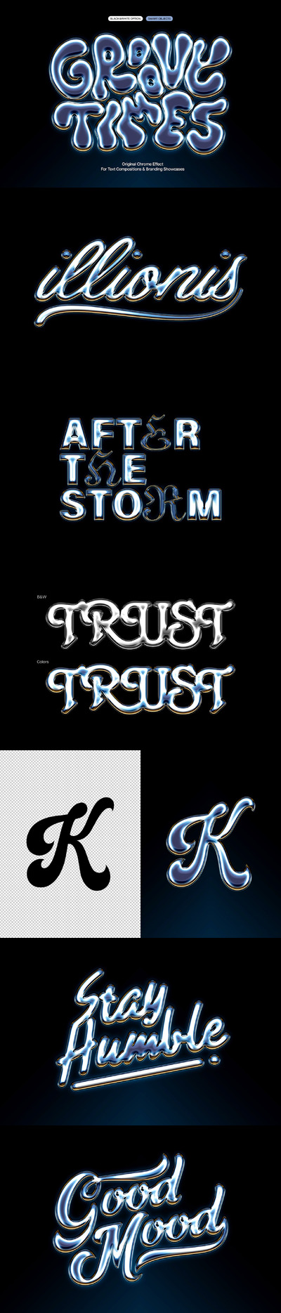 虹彩镀铬文本效果PS图层样式（PSD）