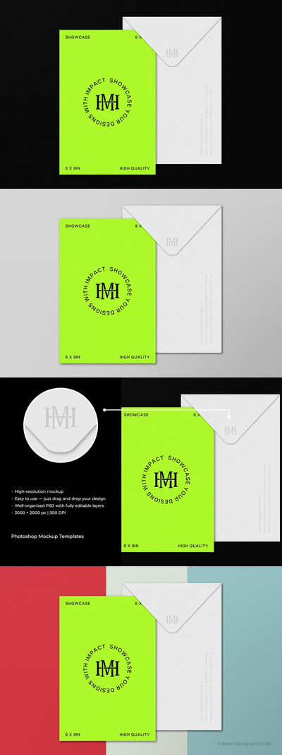 明信片和信封模型样机 (PSD)