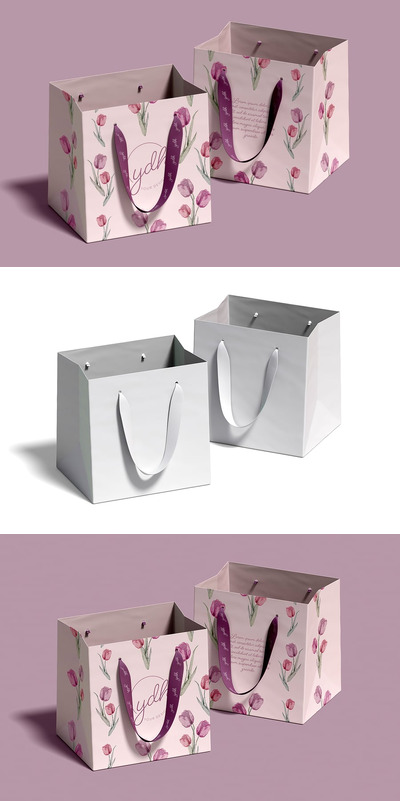 购物袋模型配优雅丝带样机 (PSD)