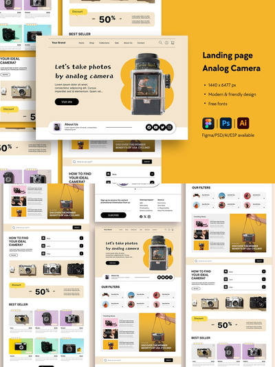 模拟相机网站着陆页 (AI,EPS,FIG,PSD)