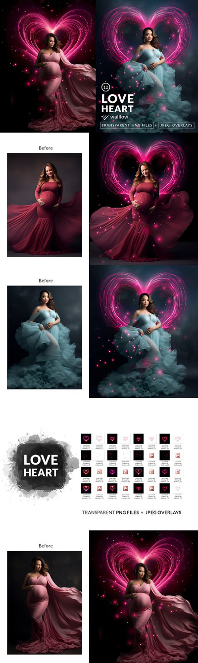 发光的心形灯数字png元素 (PNG)