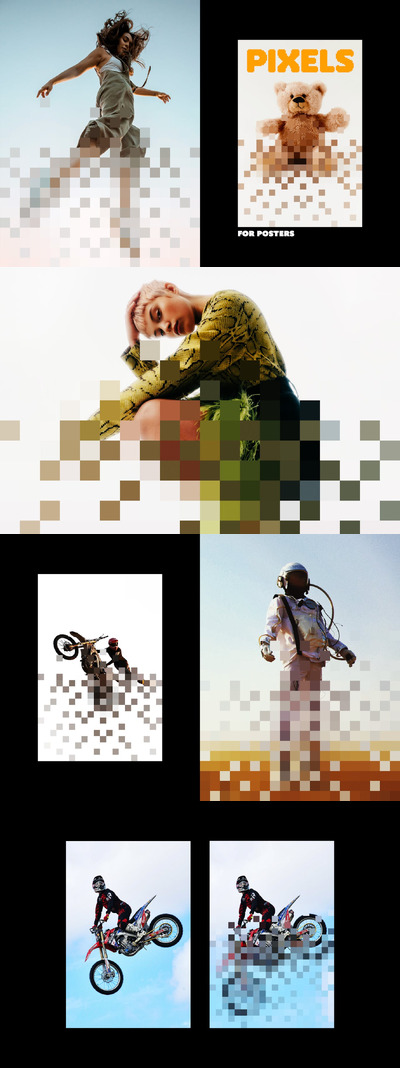 像素分散海报照片效果 (PSD)