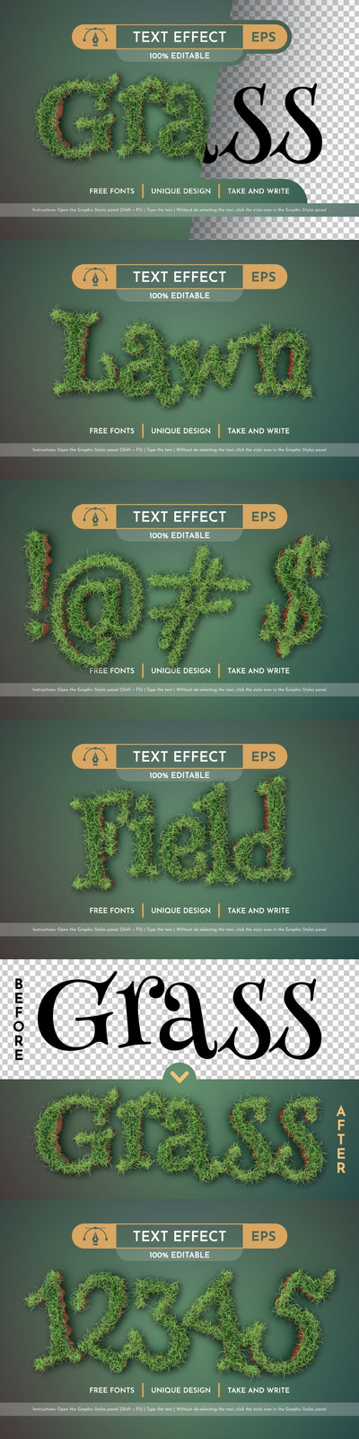 逼真的草样式- 可编辑的文本效果，字体样式 (AI,EPS)