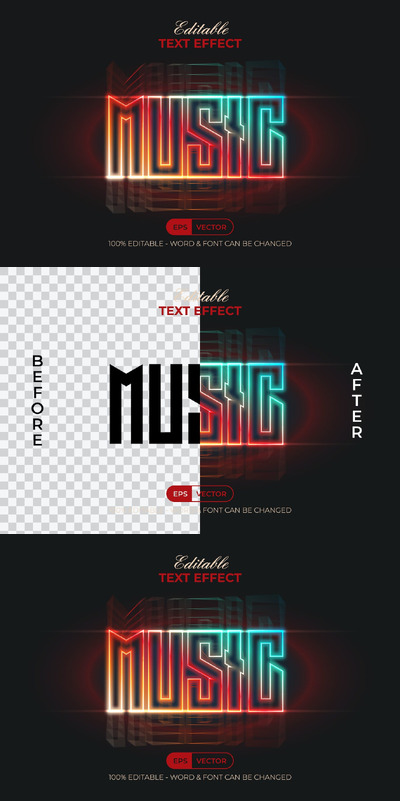 音乐文字效果霓虹灯风格 (AI,EPS)