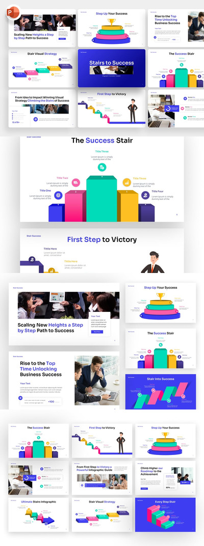 通往成功的阶梯介绍PPT模板 (PPTX)