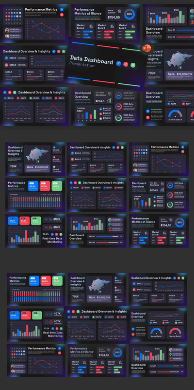 数据仪表板PPT模板 (PPTX)