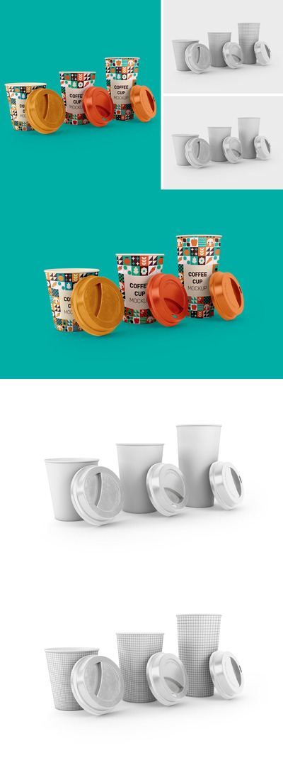 三个尺寸咖啡杯模型样机 (PSD)