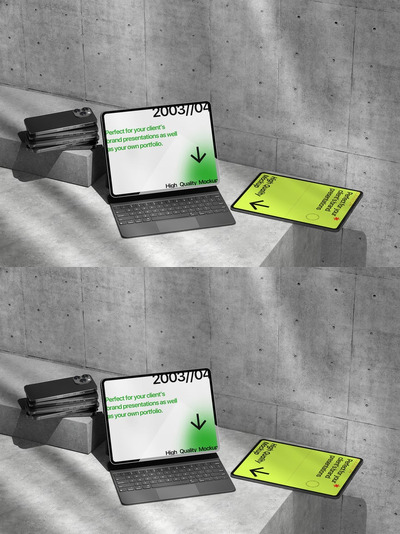 带有键盘场景的平板电脑模型样机 (PSD)